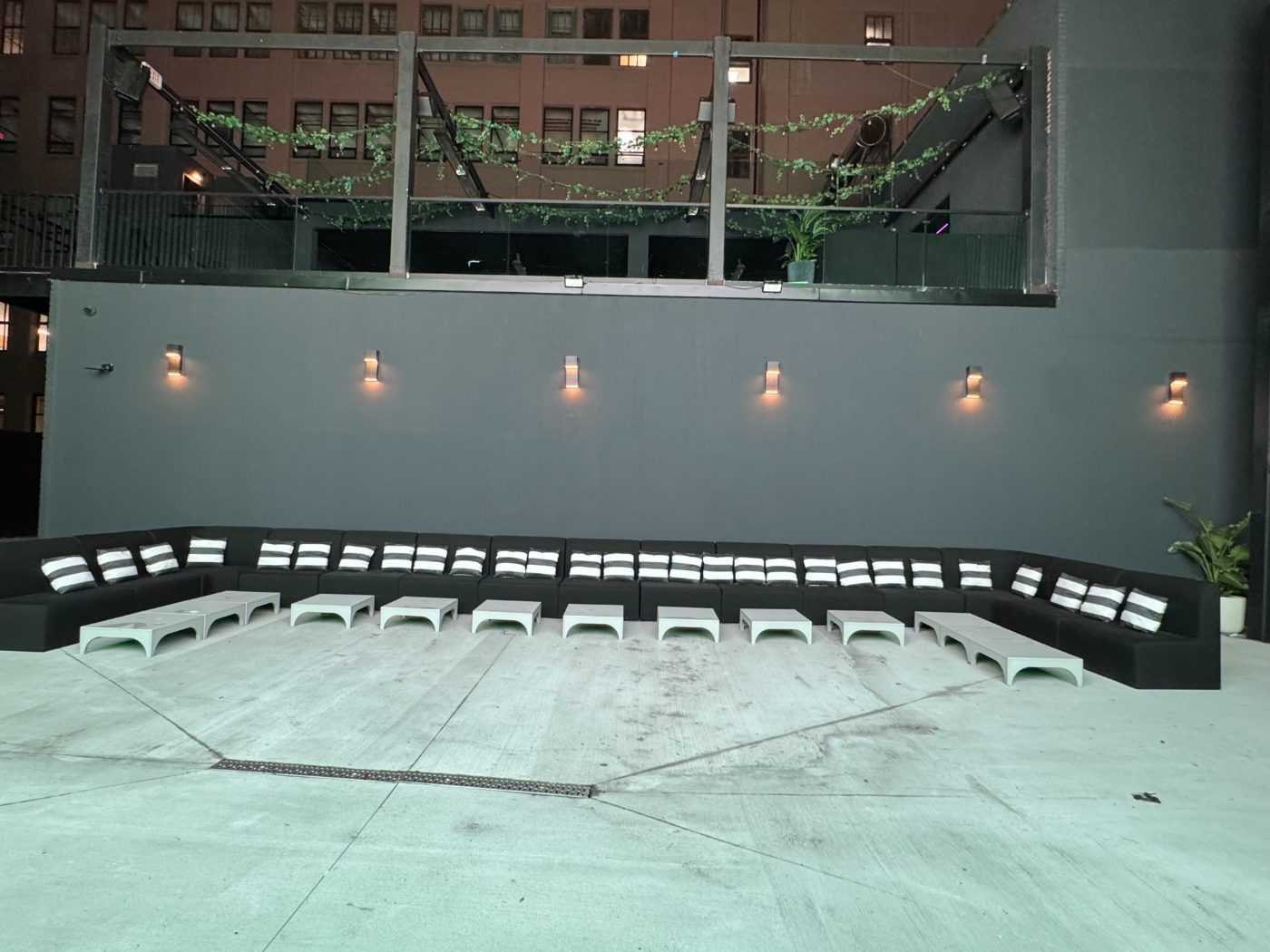 Bench seating at the Arena